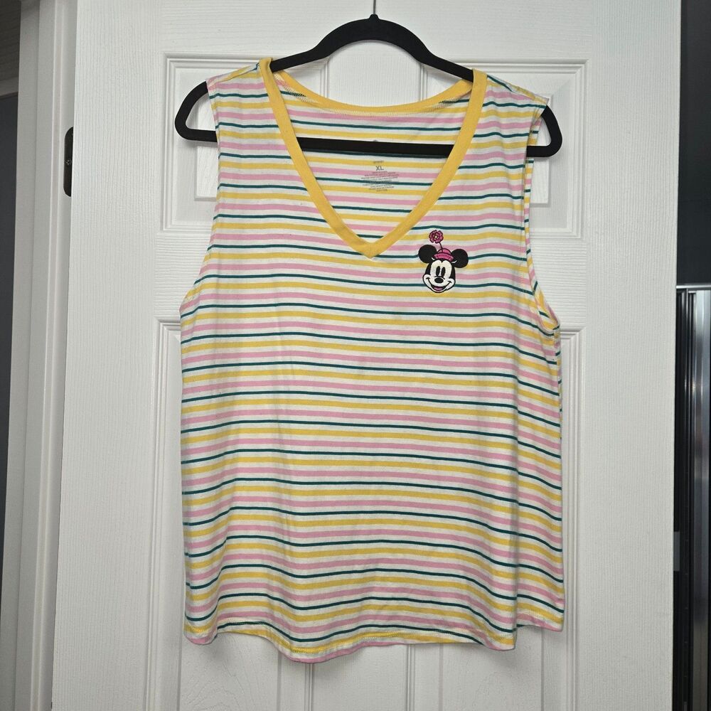 Disney Minnie Mouse Pastel Striped V-Neck Tank Top XL #disney #summer #minnie